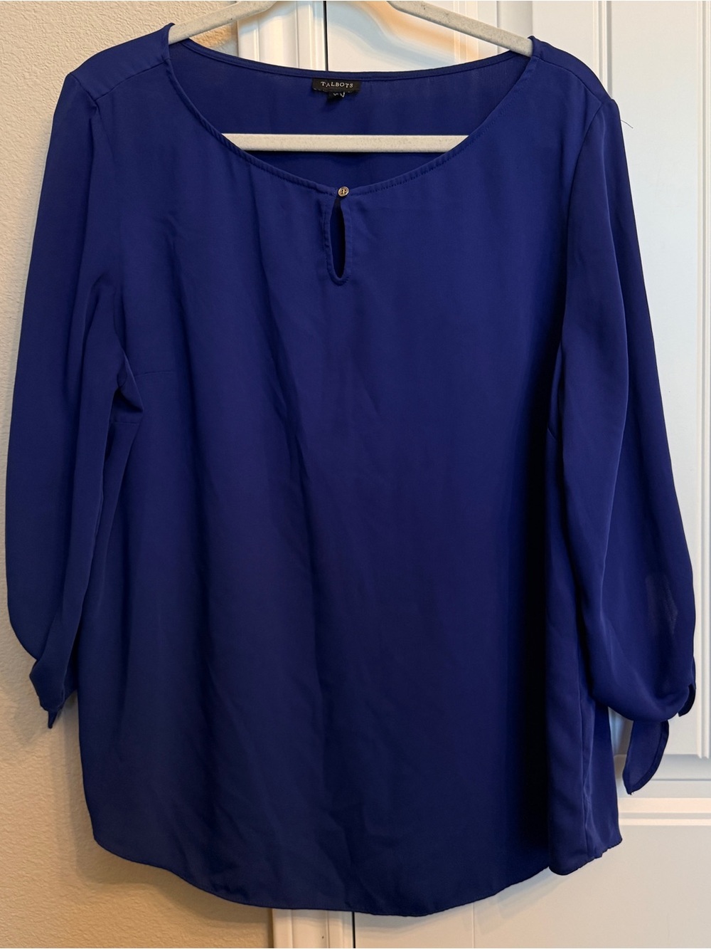 Talbots Women's Royal Blue Scoop Neck Keyhole Blouse Size XL